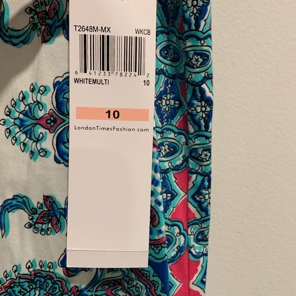 Women’s London Times Sleeveless Teal and Pink Patterned Dress - Size 10 - Picture 6 of 10